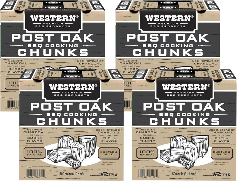Western Wood Smoking Chunks Multi Pack – 4 Boxes (500 cu in Each) – Post Oak Chunks – All-Natural BBQ Wood for Grilling, Smoking Beef, Pork, Poultry & More (Post Oak, Wood Chunks) - Image 1